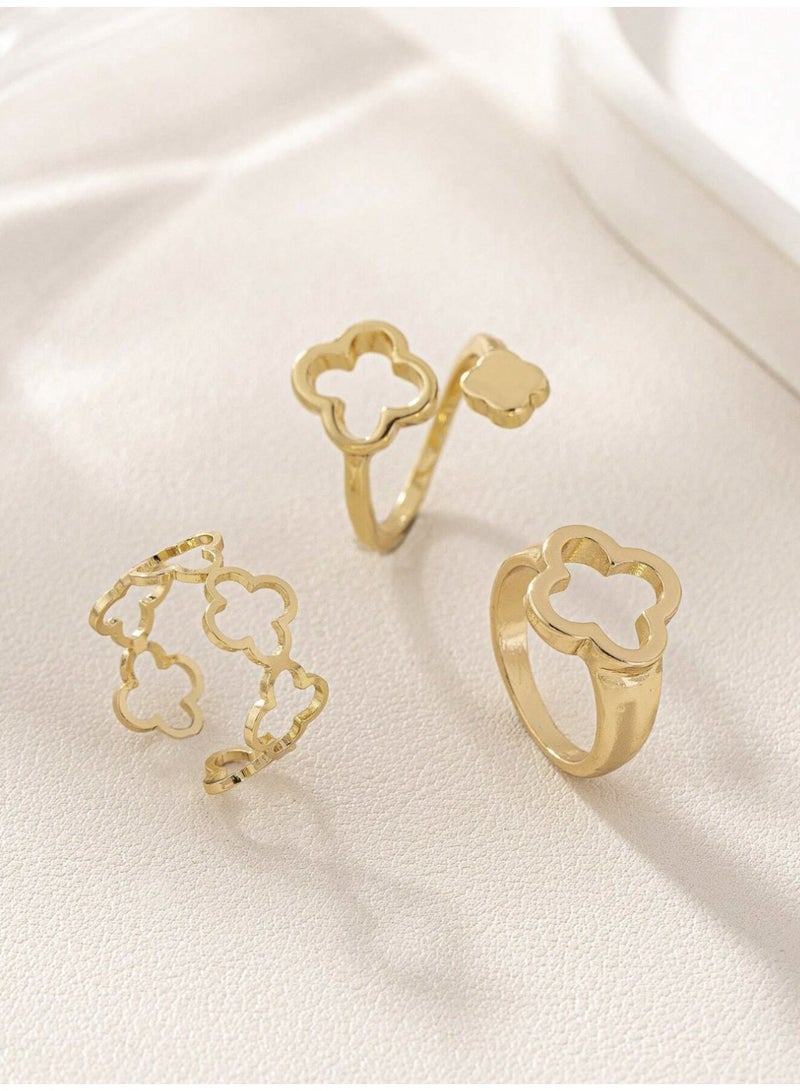 veya 3-PIECE FLORAL CUT-OUT WOMEN’S RING SET - Image 5